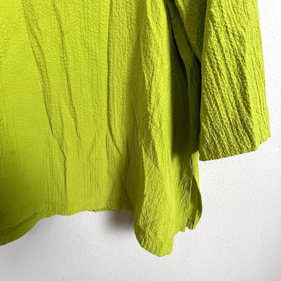 Moonlight Y S Fashion Top Tunic Size L Pea Green Crinkle 3/4 Sleeve Oversized‎ - Picture 2 of 4